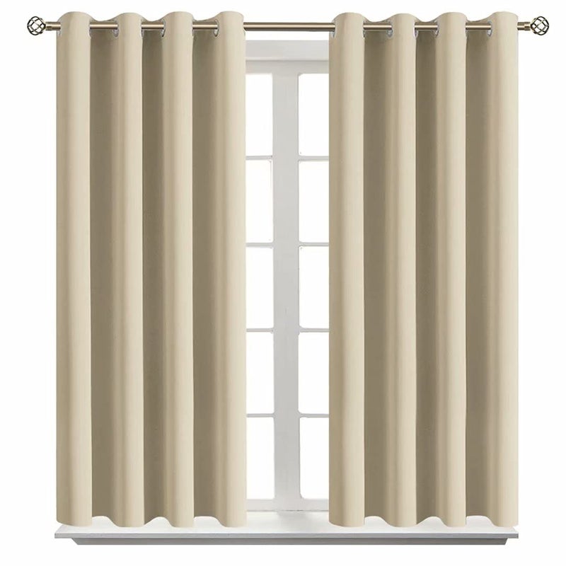 BGment Room Darkening Curtains 45 Inches Long - Grommet Thermal Insulated Drapes Window Treatment Curtains for Bedroom, 2 Panels, 52 x 45 Inch, Beige - Image 1